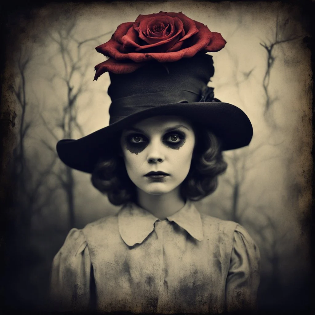 vintage spooky photograph, Rose the Hat from "Doctor Sleep" movie, creepy, dramatic, complex contrast, dynamic composition, cell-shaded, beautiful