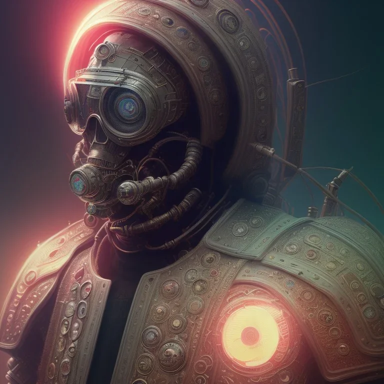 Symétrie!! portrait très coloré du seigneur de la guerre en armure d'os humain et câbles électroniques, avec une couronne en argent massif, de la fumée autour de lui, moderne, cyberpunk post apocalyptique, fin du monde, prophéties, marvel comics, arrière plan ténèbres, très réaliste, très détaillé, très intriqué, 8k, hdr, effet octane, tendance artstation, 2048, Terminator 2, science fiction, par steven spielberg, poster de science fiction, bumpee style