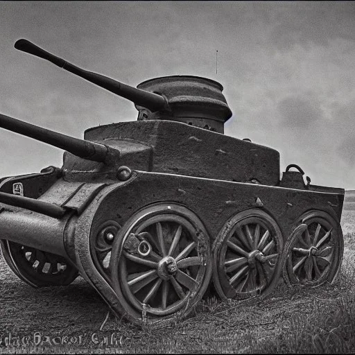 ww1 german tank in a forest durer style black & white