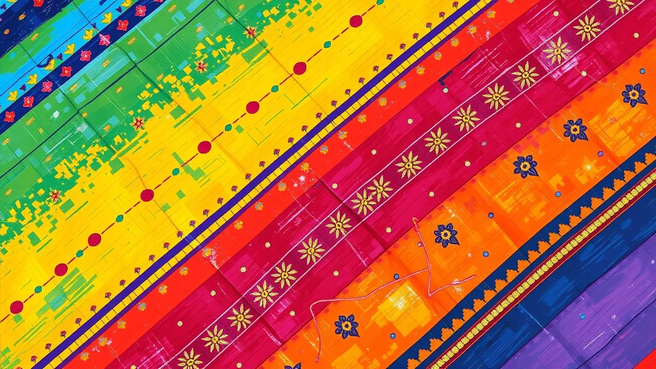 Typical Colorful Rajasthani Cloth Folk Traditional Art Painted From Acrylic Paints.