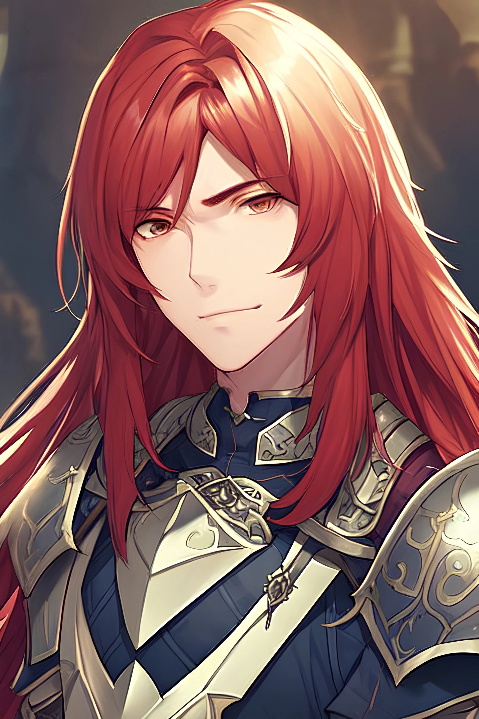 medium long red hair male armored face close up medieval age