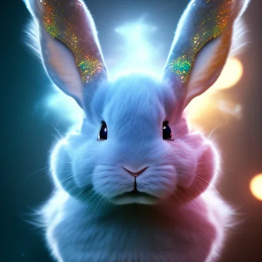 galaxies, spirals, space, nebulae, stars, smoke, iridescent, intricate detail, in the shape of a rabbit, fur wearing color diamonds, octane render, 8k, --q 2 --ar 2:3 --uplight