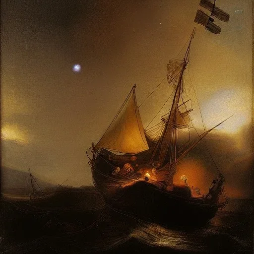 Rembrandt, stars, planets, ships, space