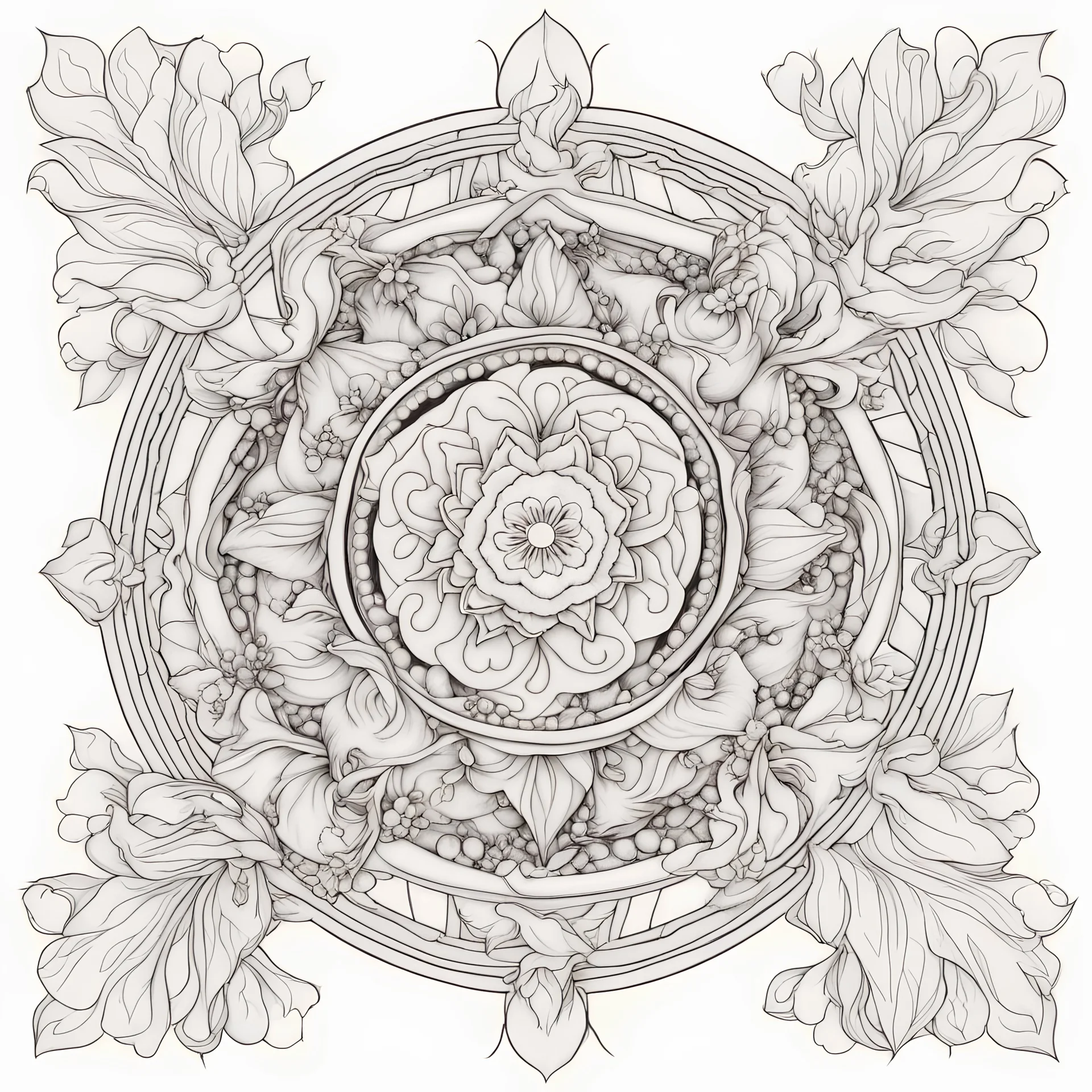 outline art, coloring pages, white Background, sketch style, only use outline, mandala stile, clean line art, white background, no shadow and clear and well, mandala, LYNX,