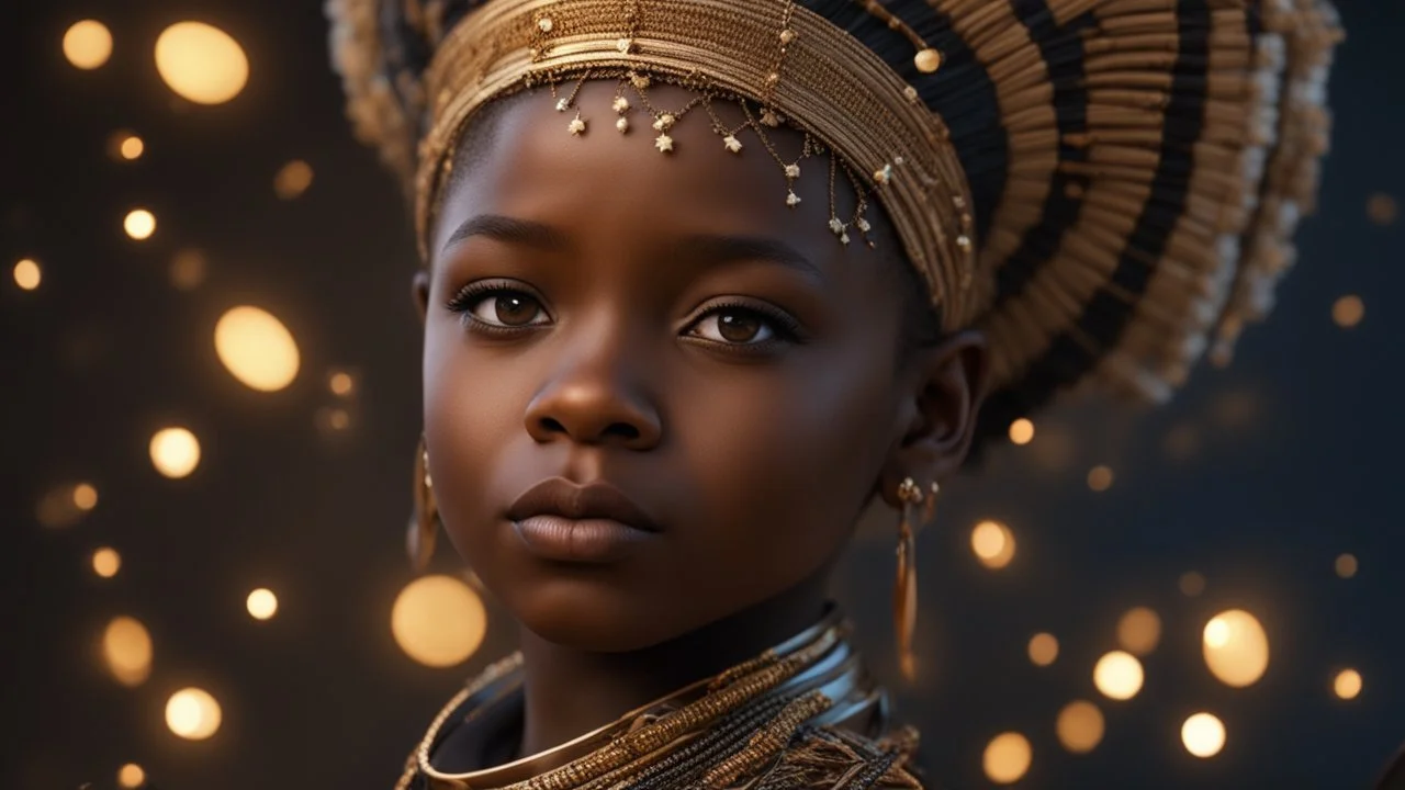 little very young Zulu girl, peaceful, gentle, confident, calm, wise, happy, facing camera, head and shoulders, traditional Zulu costume, perfect eyes, exquisite composition, night scene, fireflies, moon, stars, beautiful intricate insanely detailed octane render, trending on artstation, 8k artistic photography, photorealistic concept art, soft natural volumetric cinematic perfect light, chiaroscuro, award-winning photograph, masterpiece, Raphael, Caravaggio, Bouguereau, Alma-Tadema