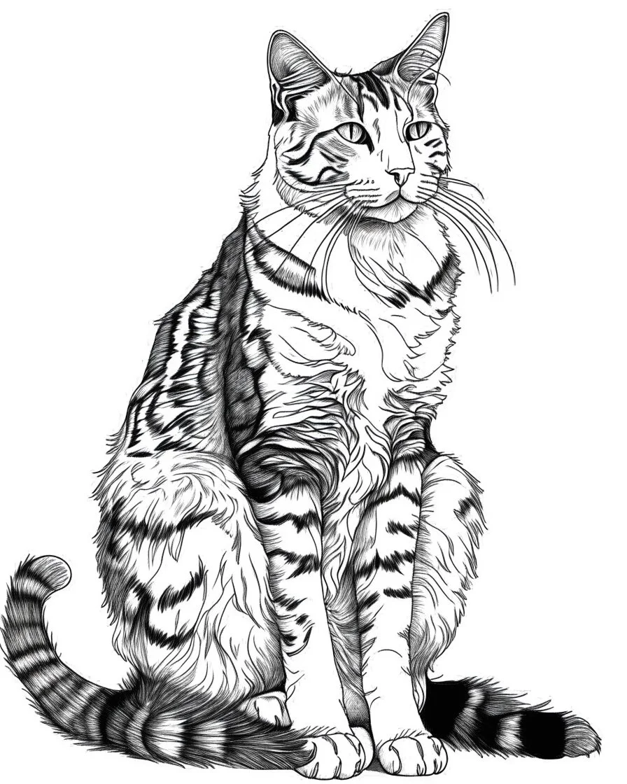 real massive Cat, coloring image , full body (((((white background))))), only use an outline., real style, line art, white color, clean line art, white background, Sketch style