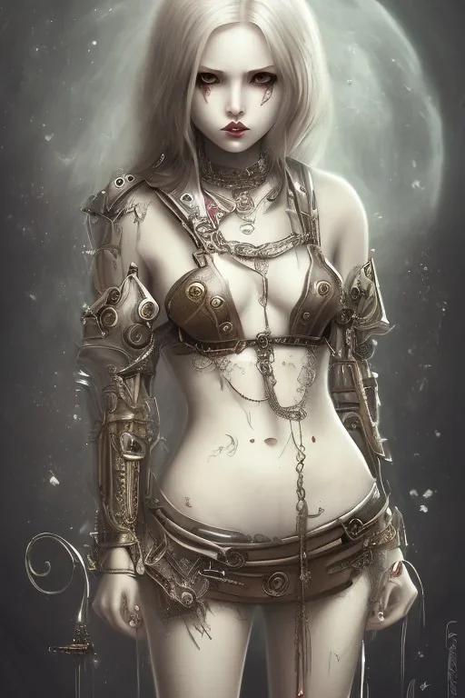 cry blood piercing girl cute steampunk girl body anormal knife hell end solitary darkness sad