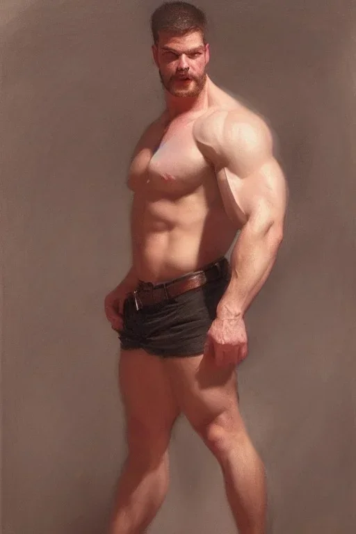 beefy teacher wearing very revealing shirt, muscular, seductive, smooth bokeh, by John Singer Sargent, james gurney, justin gerard, john william waterhouse, highly detailed, artstation, oil on canvas