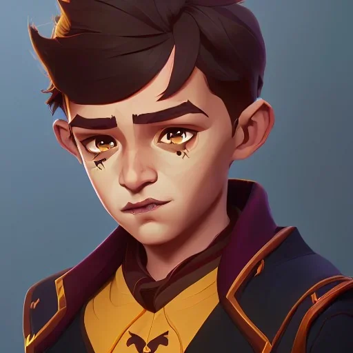 Portrait of a little handsome warlock kid with a smirk by Nick Harris