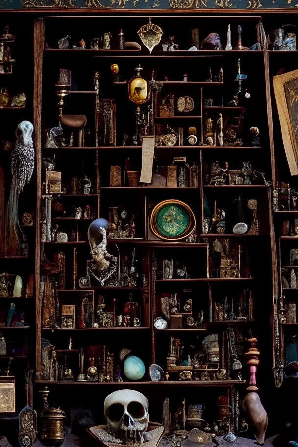 Within the cabinet of Curiosities , each shelf held a treasure trove of peculiar and enigmatic artifacts from distant lands and bygone eras .