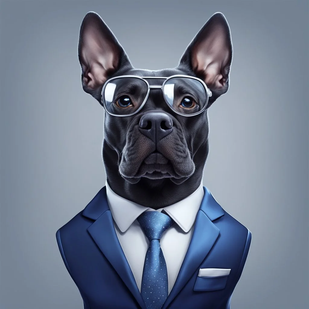 make one realistic business dog that is made of shapes and has a suit on looks a little like crystals lowest 2048 x 1152 pixels and highest 6 MB need to be a alpha