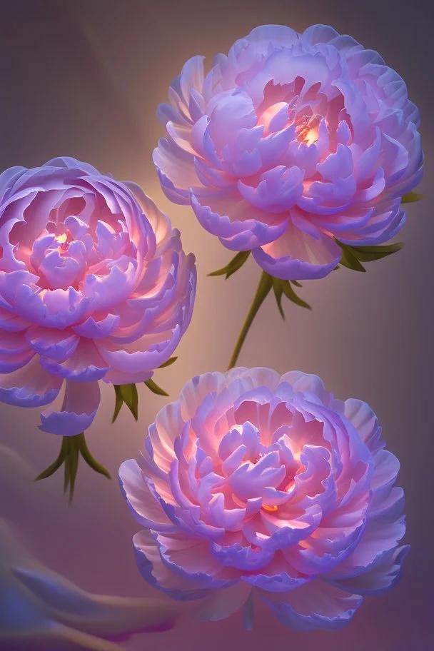 glowing peonies with bioluminescence. petals are transparent, translucent, opalescent highly detailed digital painting elegant 4k very attractive award winning fantastic view 4K 3D crisp quality Unreal Engine