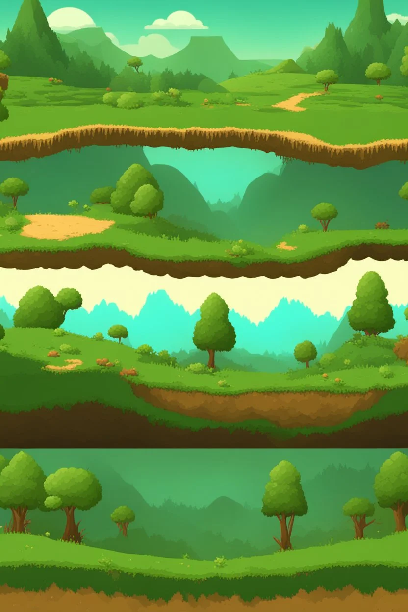 panorama level landscape for retro 2d platformer with grass, ground, trees etc