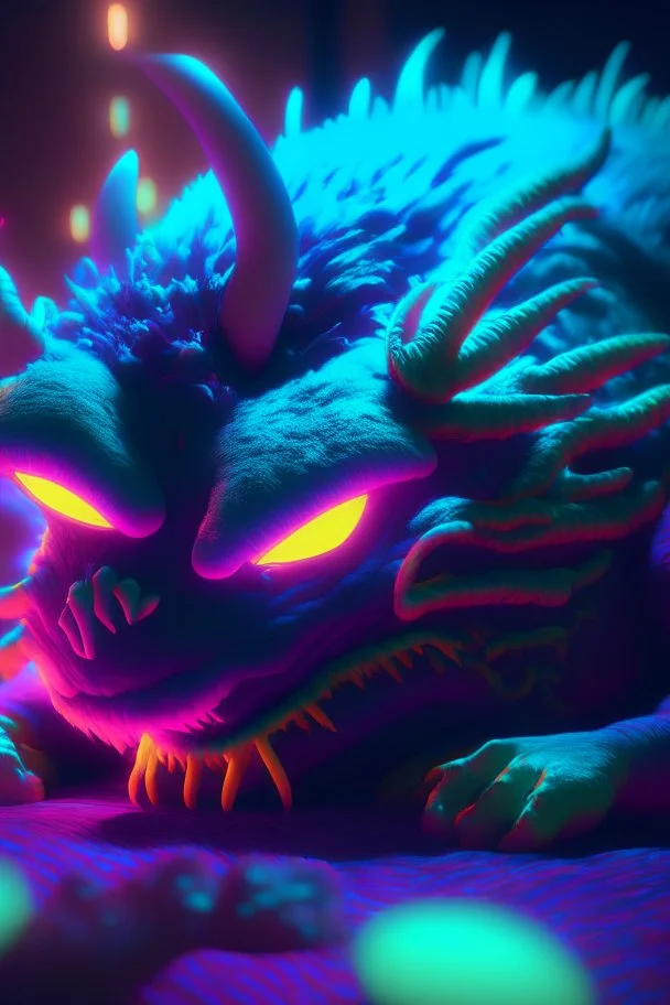 Sleep creature,photo quality, unreal engine render, highest quality, vivid neon colors, volumetric lighting,