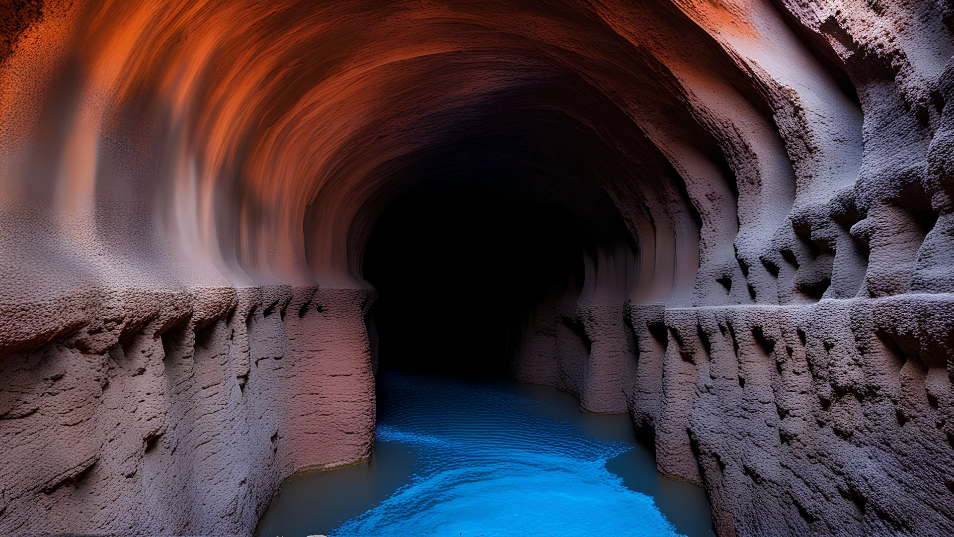 a magical mine where ores and minerals are passed down through aqueducts to the side