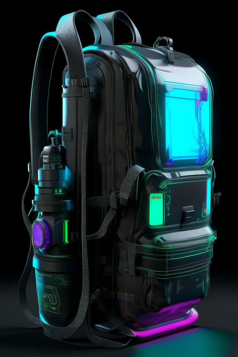 tech, back pack, transparent, sci fi, punk, color, neon