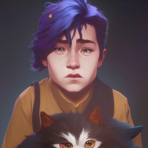 Portrait of a kid with his magical cat by Nick Harris