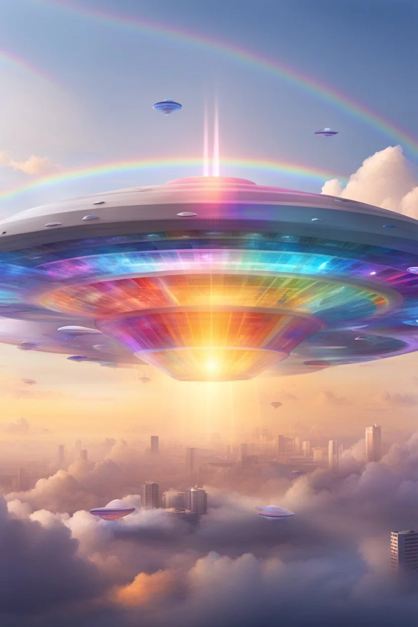 ufo rainbow, cité cristal très futuriste ultra moderne, ufos fleet, intergalactic,