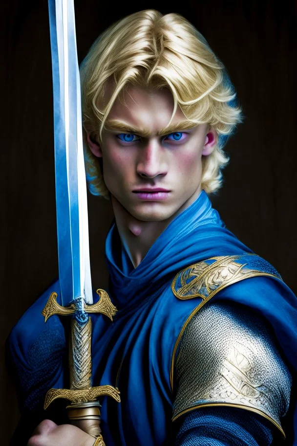 young blond adult royal swordsman with rapier