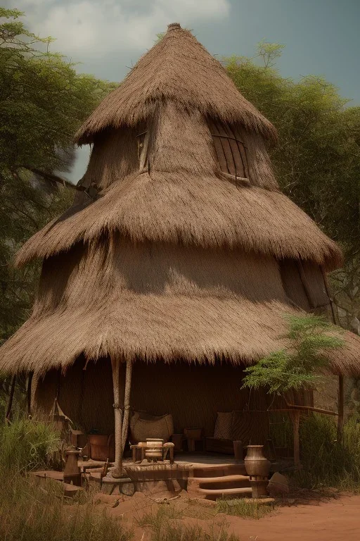 A photo taken from an african village "viking", <character or scene>, kente, cinematic lighting --v 4 --q 2