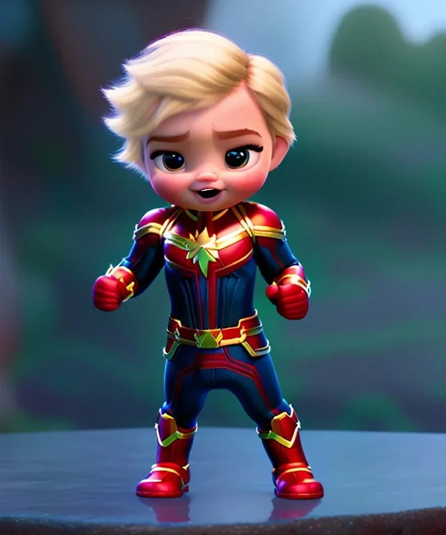 Baby captain marvel, full body, bokeh