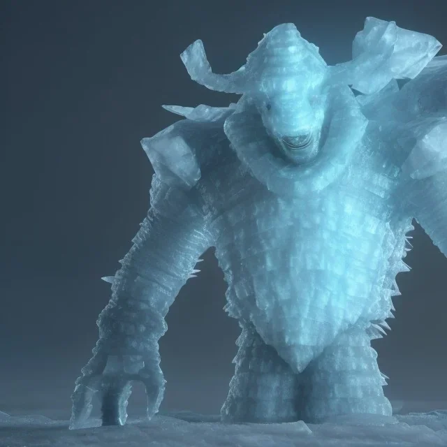 fantasy ice golem, giant, ice spikes on his back, ice armour on his body