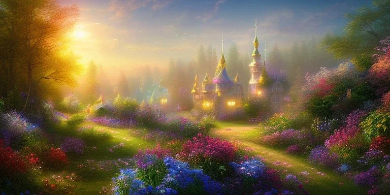 bright fairy, beautiful portrait, flowery landscape