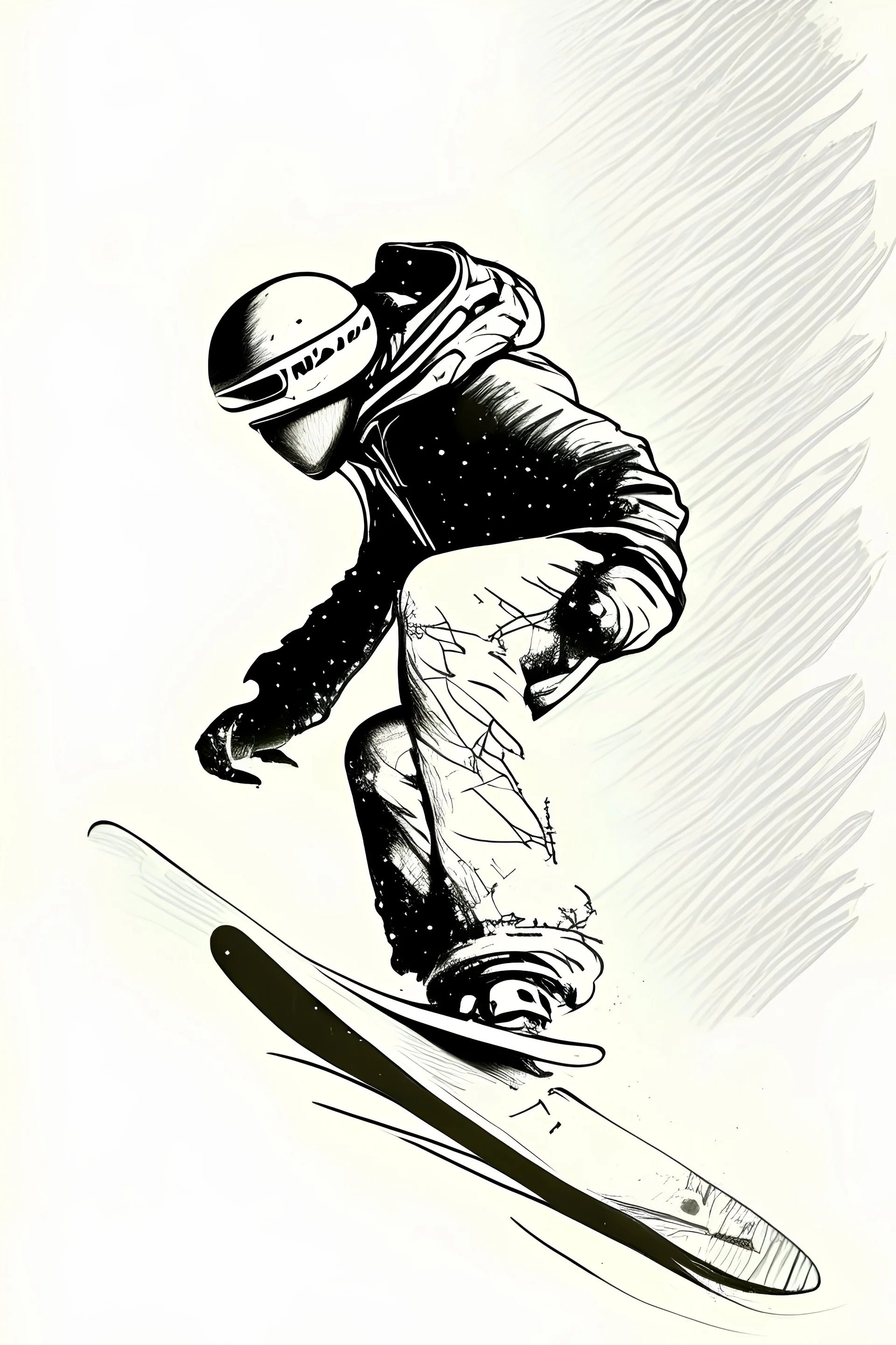thin line drawing of a snowboarder