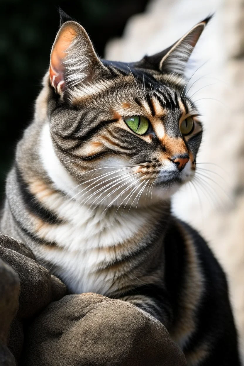 Portrait of a cat next to The rock