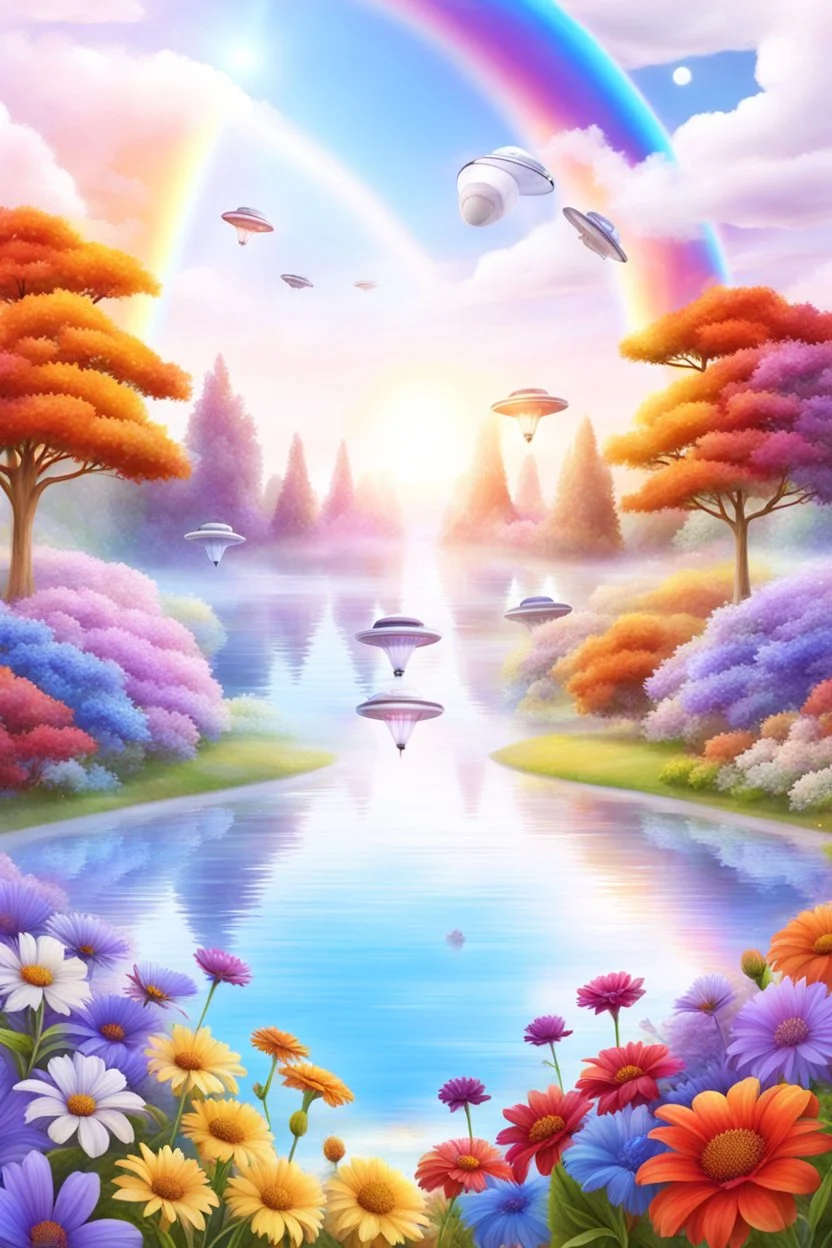 Beautiful garden, flowers,ufos