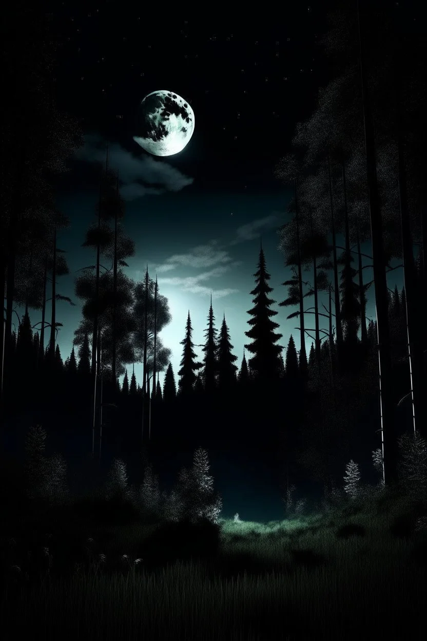 forest with moon in the sky, naughty dog style, dark style