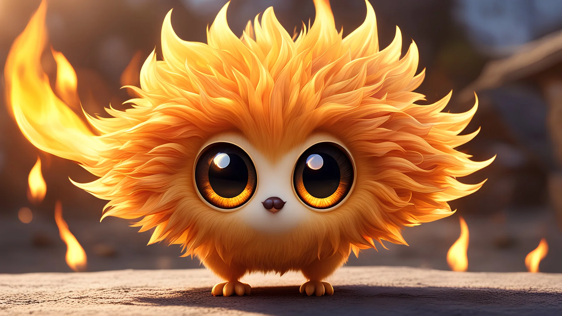 A mysterious life form that lives in the sun .Big cute eyes with an egg-shaped silhouette, you can see flames in your eyes, and the flame-like coat is dancing fluffy.