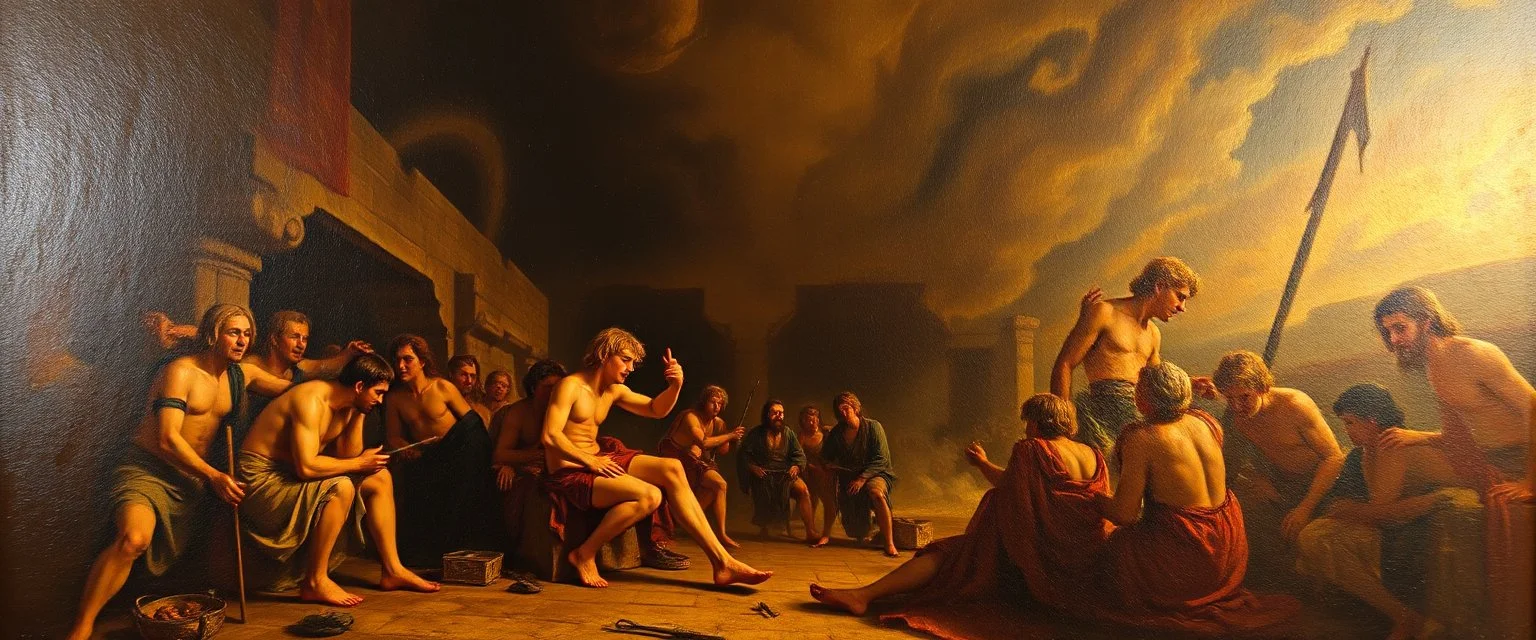 master oil painting by Rembrandt, sodomite in Babylon