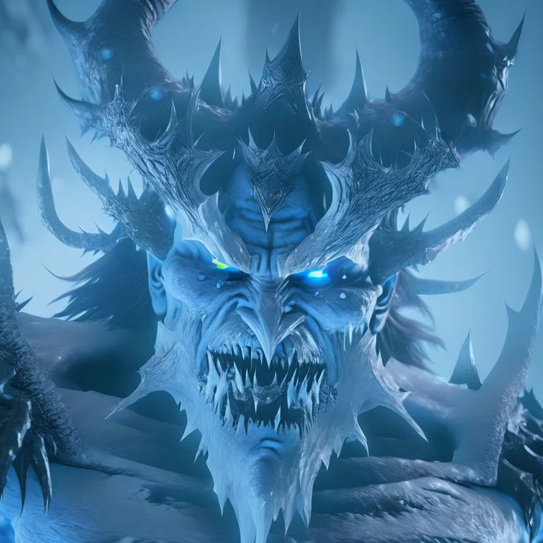 giant ice demon lord, unreal engine 5, 8k resolution, photorealistic, ultra detailed