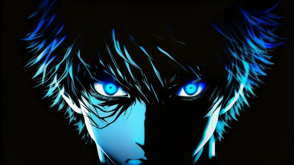 Satoru Gojo black background bright blue eyes