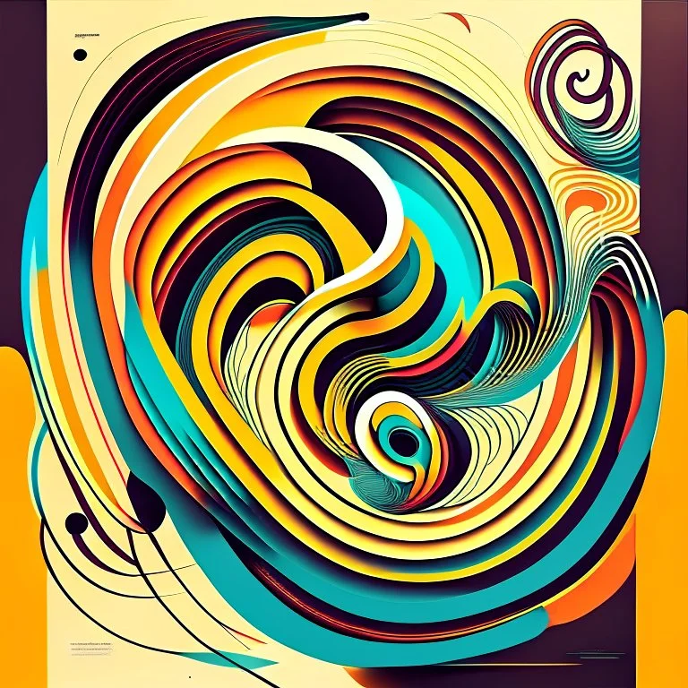 Use bold, flowing lines to create an abstract representation of energy and excitement, incorporating shapes like spirals and dynamic curves, poster colors