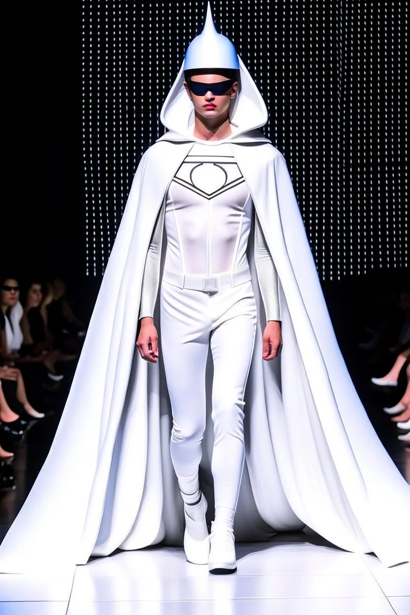 Superman on a fashion runway futuristic Style street wear white tones