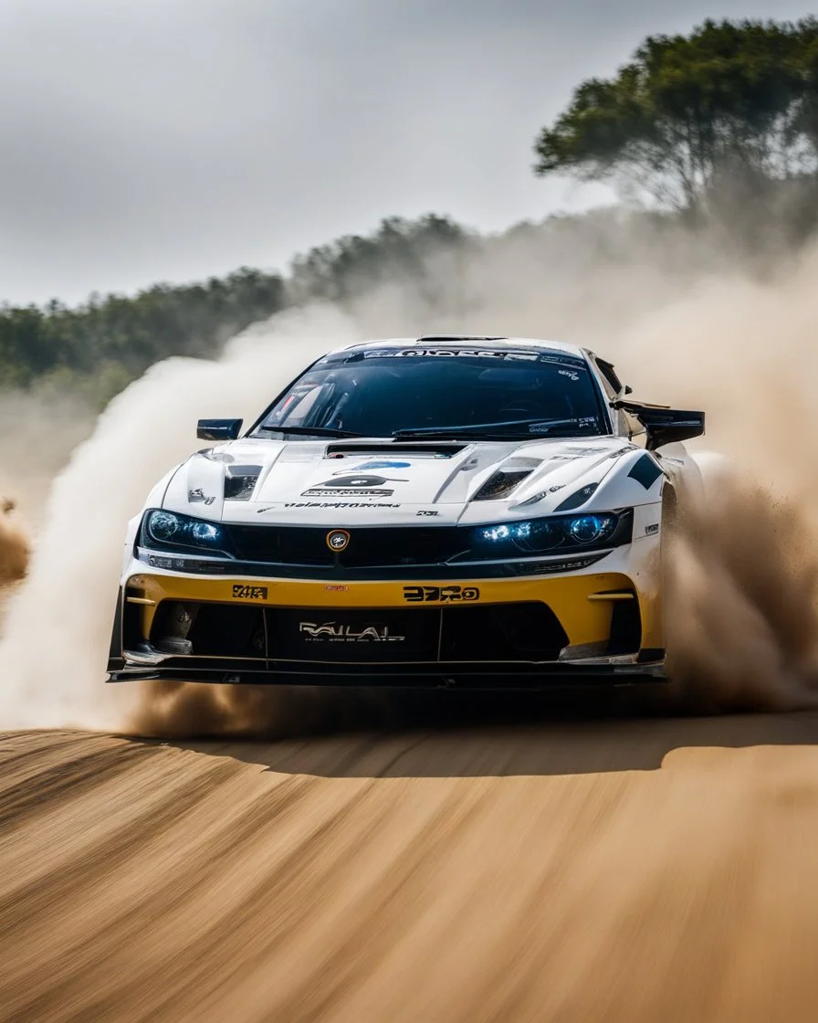 dramatic epic photography ralli art championship supercar race, facing front supercar ,full sticker name DV race decorations,on the way high speed drifting and jumping,on dune and watery spray and dirt roads forest