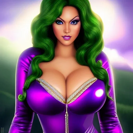 ultra detailed fullbody portrait of busty beautiful Starfire , wearing skintight purple costume, extremely detailed digital painting, intrincate, extremely detailed smiling face,crystal clear Big Green eyes, in the style of Adam Hughes , mystical colors , perfectly centered image, perfect composition, rim light, beautiful lighting,8k, stunning scene, raytracing