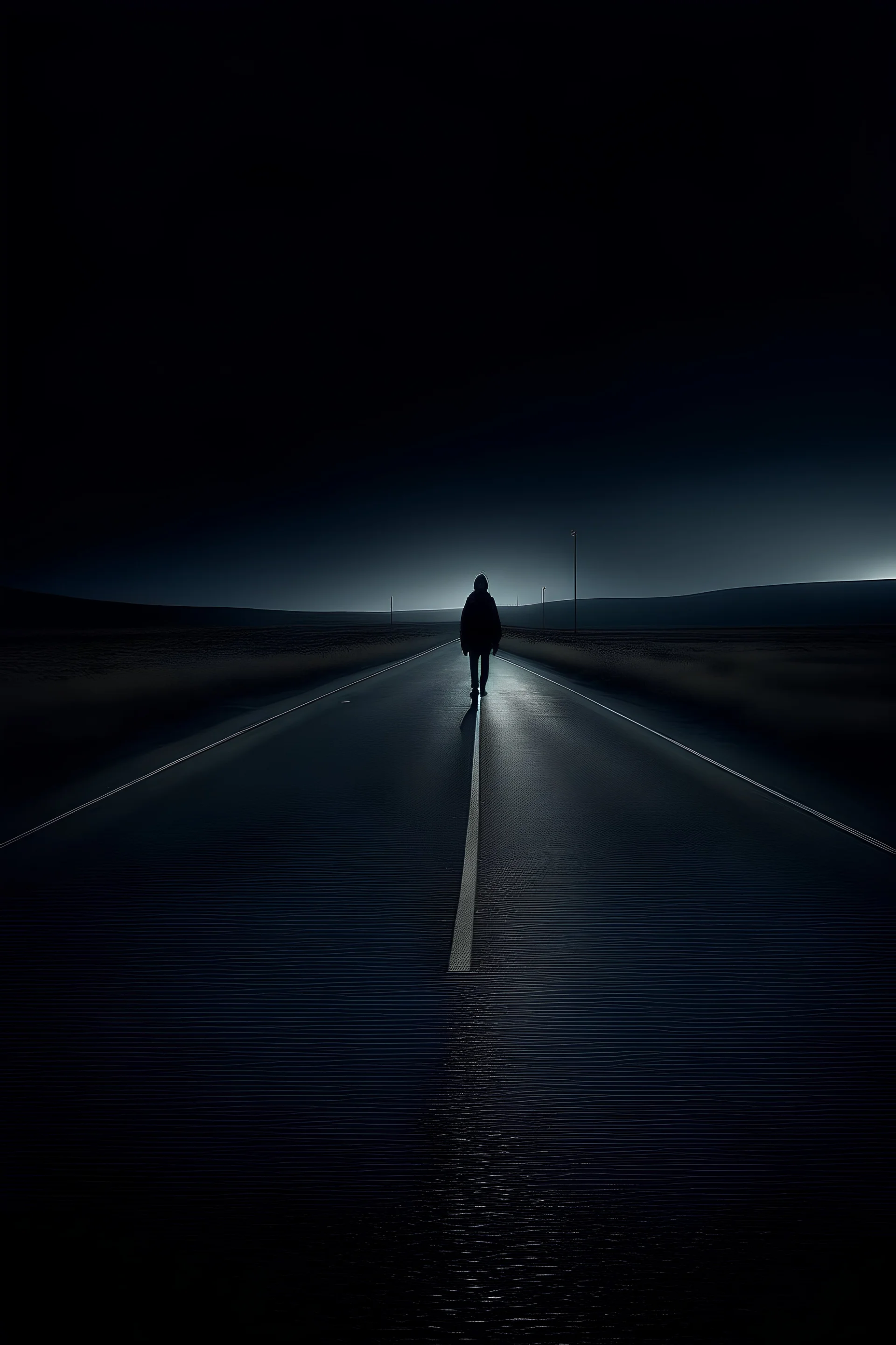 Alone on a long dark road