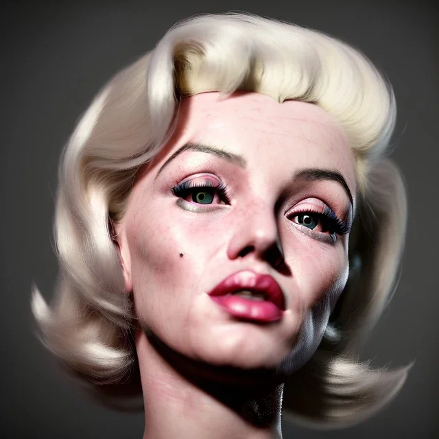 Realistic image portrait, blonde woman, sweet Marylin Monroe face, punk style, shave hair, glow eyes, highly detailed, unreal engine 5, ray tracing, RTX, lumen lighting, ultra detail, volumetric lighting, 3d, finely drawn, high definition, high resolution.