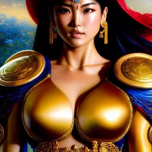 portrait beautiful face 'Mamiya-Fist of the North Star',busty,ancient metal armor balanciaga fashion clothe painting by gaston bussiere, greg rutkowski, yoji shinkawa, yoshitaka amano, tsutomu nihei, donato giancola, tim hildebrandt, oil on canvas, cinematic composition, extreme detail,fit full head inside picture,16k