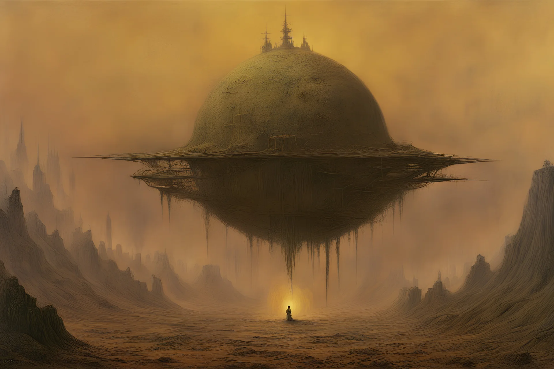 planet-eating spaceship, by Zdzisław Beksiński