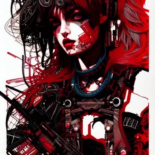 beautiful punk girl, hyper detailed, hyperdetailed, intricately detailed, illustration by <kilian eng> <Yoji Shinkawa>, darkred tones,