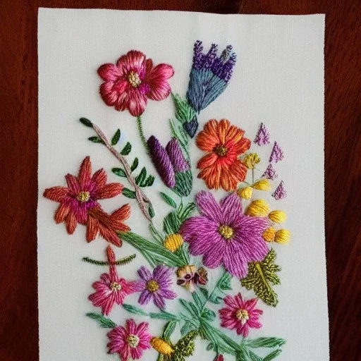 delicate embroidery and beadwork of flowers, beautiful composition, aesthetic layout, wildflowers, watercolor