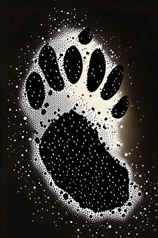 2d portrait of a cat footprint, Black hair