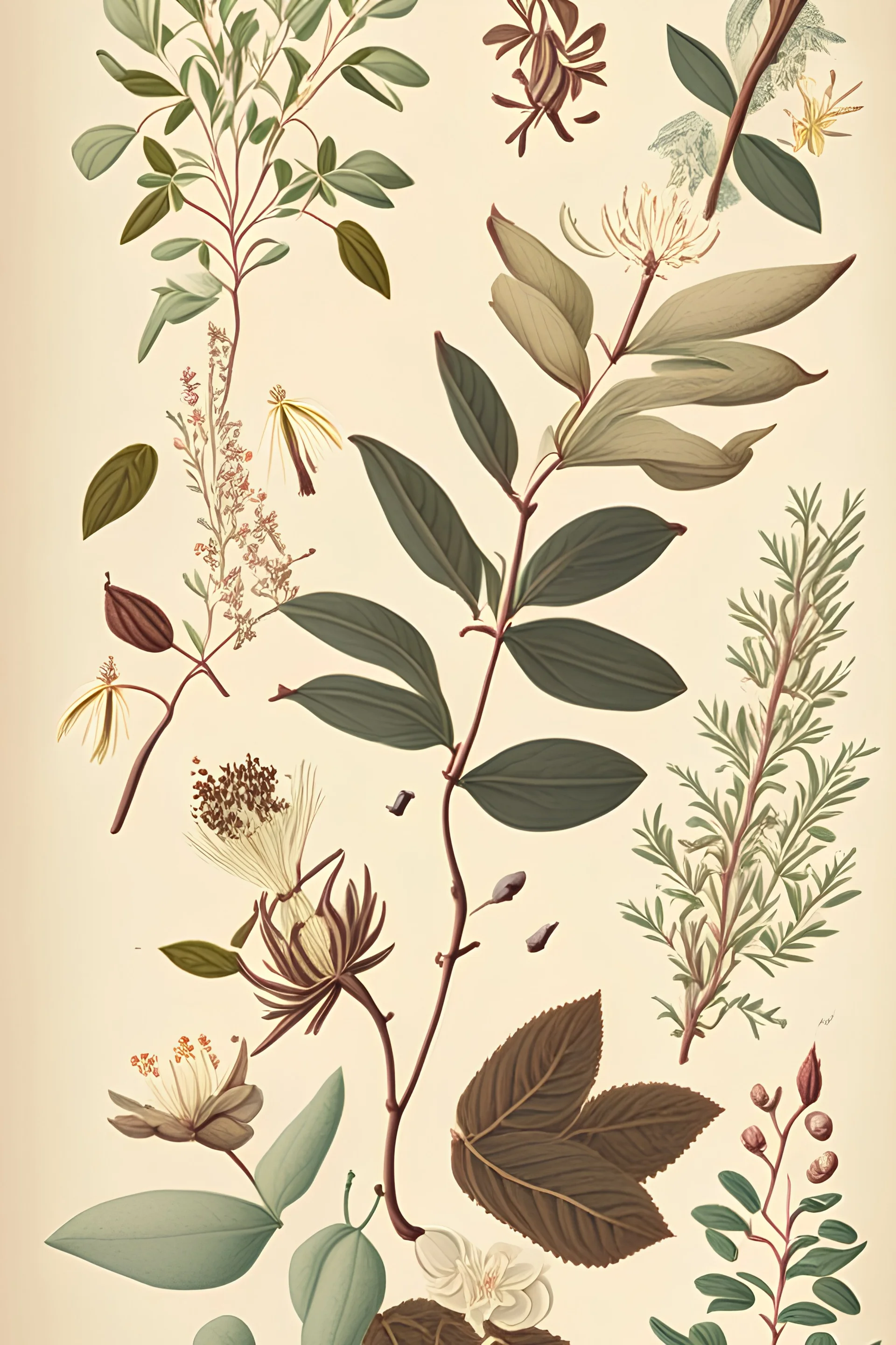 Vintage Botanicals Illustrations on Cream Background