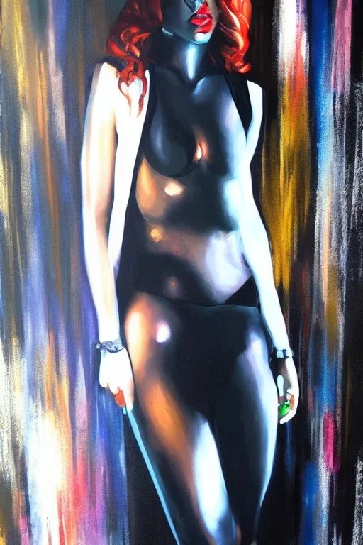 Full body portrait, painting, medium shot lady CyberNoir