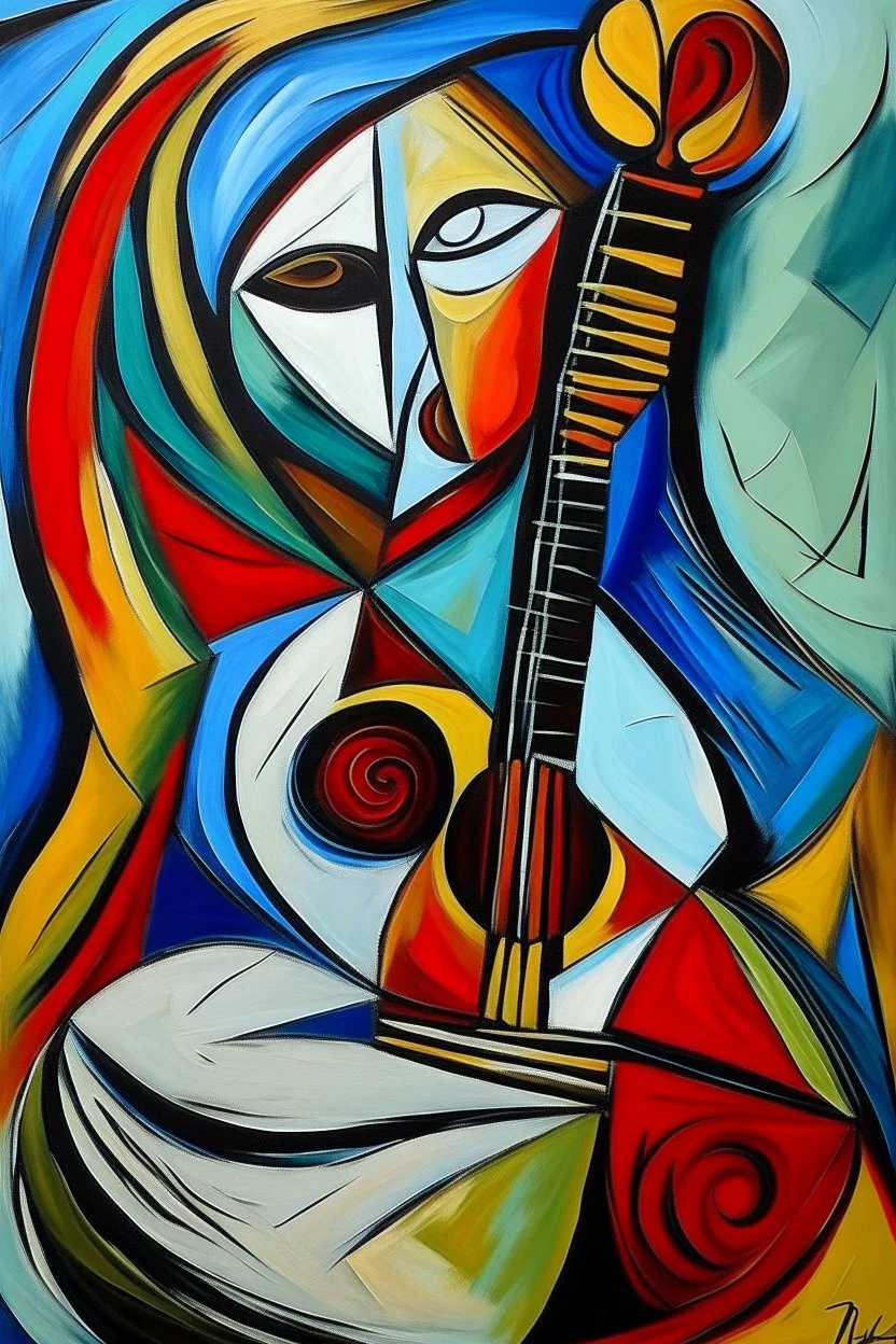 picasso gitaar schilderrij abstract lichaam