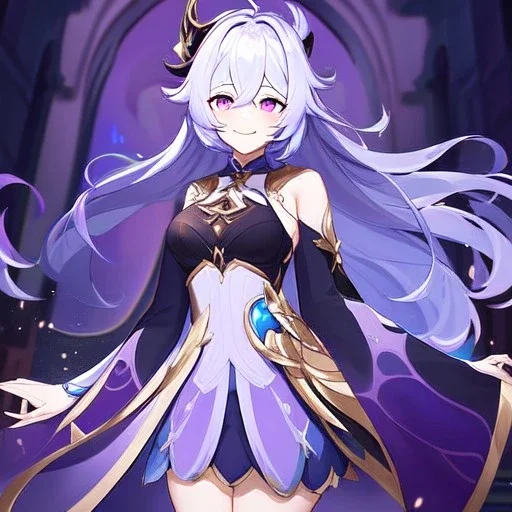 Clear focus,High resolution,High quality, Genshin, Smiling, Eyes closed, Black long hair flowing with the wind, Purple eyes, Slight Reveal Clothes